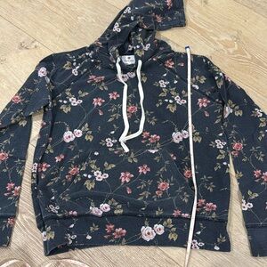 Sundry navy w pink flower print hoodie